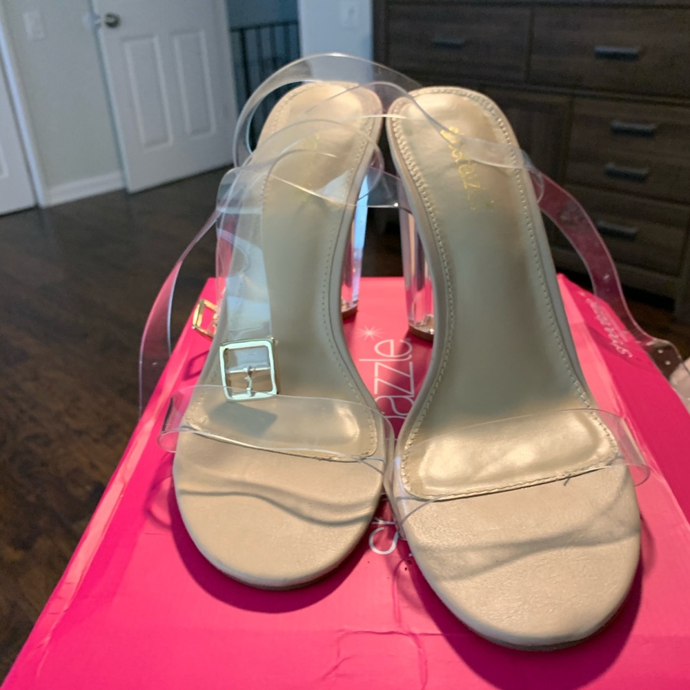 Nude clear heels worn once